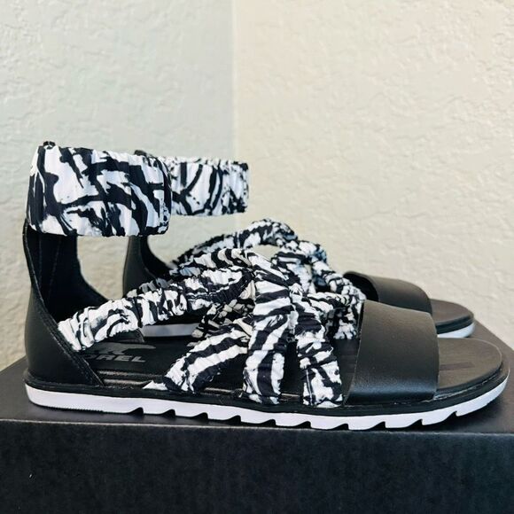 SOREL Ella II Ankle Strap Sandal, Comfort Walking Shoe White Black Size 7, NWT - Picture 10 of 15